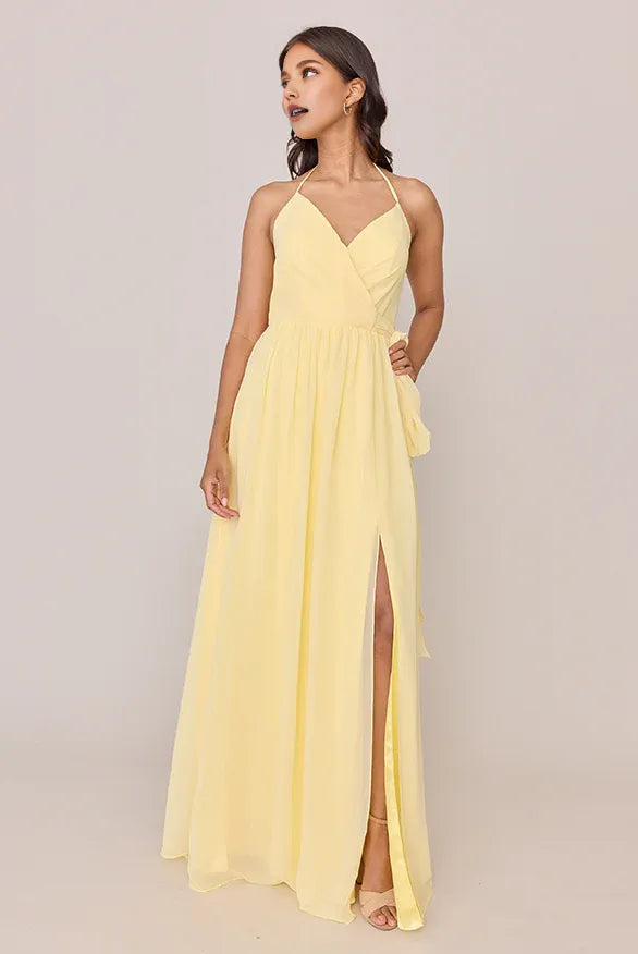 Simple A-Line Halter Neck Sleeveless Chiffon Floor-Length Prom Dress