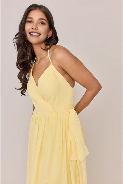 Simple A-Line Halter Neck Sleeveless Chiffon Floor-Length Prom Dress
