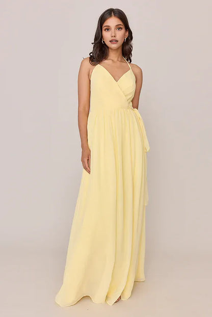 Simple A-Line Halter Neck Sleeveless Chiffon Floor-Length Prom Dress