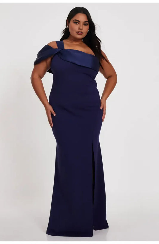 Simple A-Line One Shoulder Sleeveless Satin Floor-Length Plus Size Prom Dress