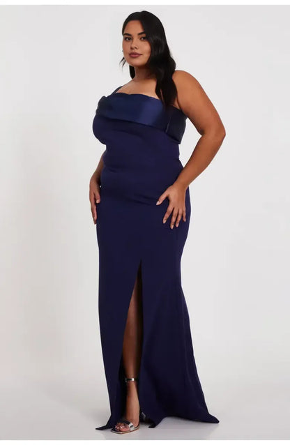 Simple A-Line One Shoulder Sleeveless Satin Floor-Length Plus Size Prom Dress