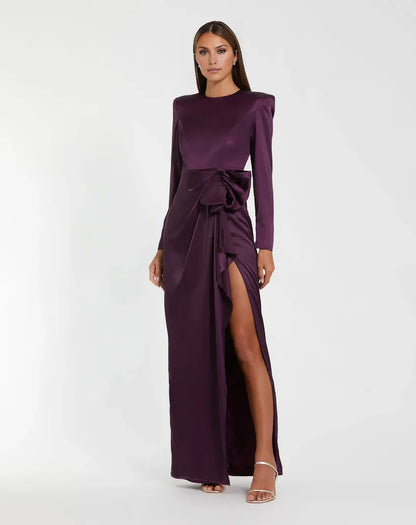 Simple A-Line Round Neck Long Sleeve Zipper Up Floor-Length Prom Dress