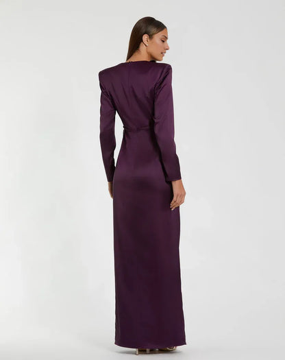Simple A-Line Round Neck Long Sleeve Zipper Up Floor-Length Prom Dress