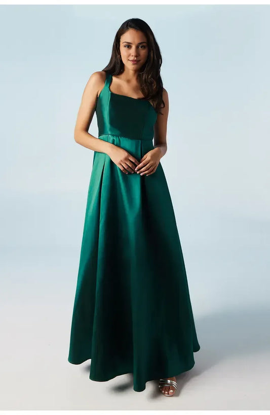 Simple A-Line Square-Neck Sleeveless Satin Floor-Length Prom Dress