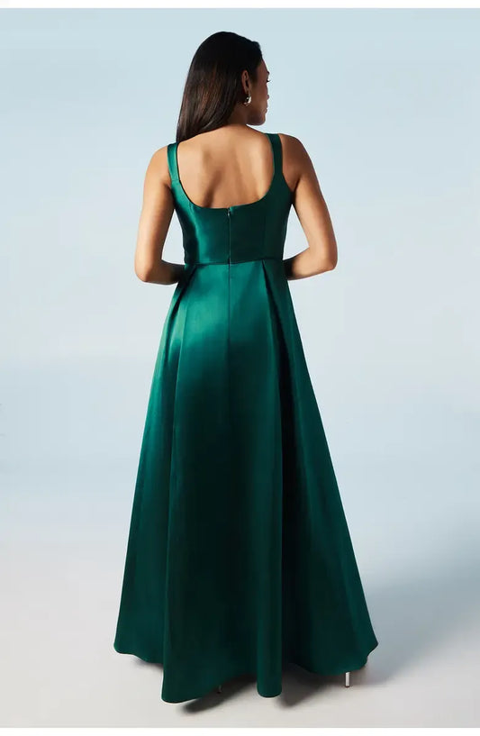Simple A-Line Square-Neck Sleeveless Satin Floor-Length Prom Dress