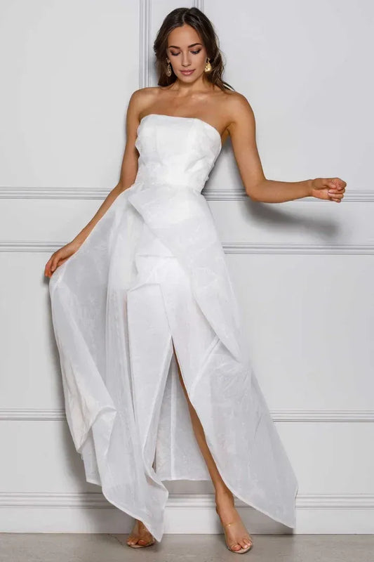 Simple A-Line Strapless Sleeveless Backless Ankle-Length Wedding Dress
