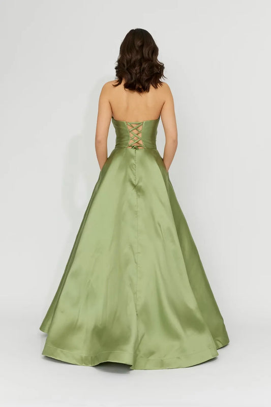 Simple A-Line Strapless Sleeveless Satin Floor-Length Prom Dress