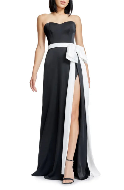 Simple A-Line Strapless Sleeveless Satin Floor-Length Prom Dress