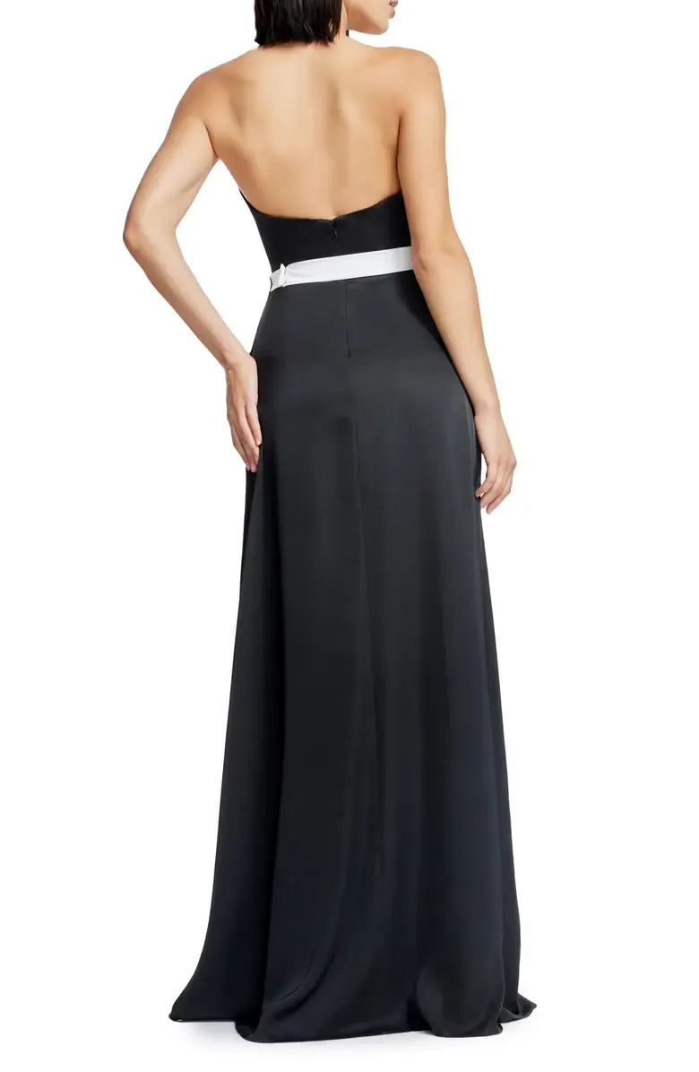 Simple A-Line Strapless Sleeveless Satin Floor-Length Prom Dress