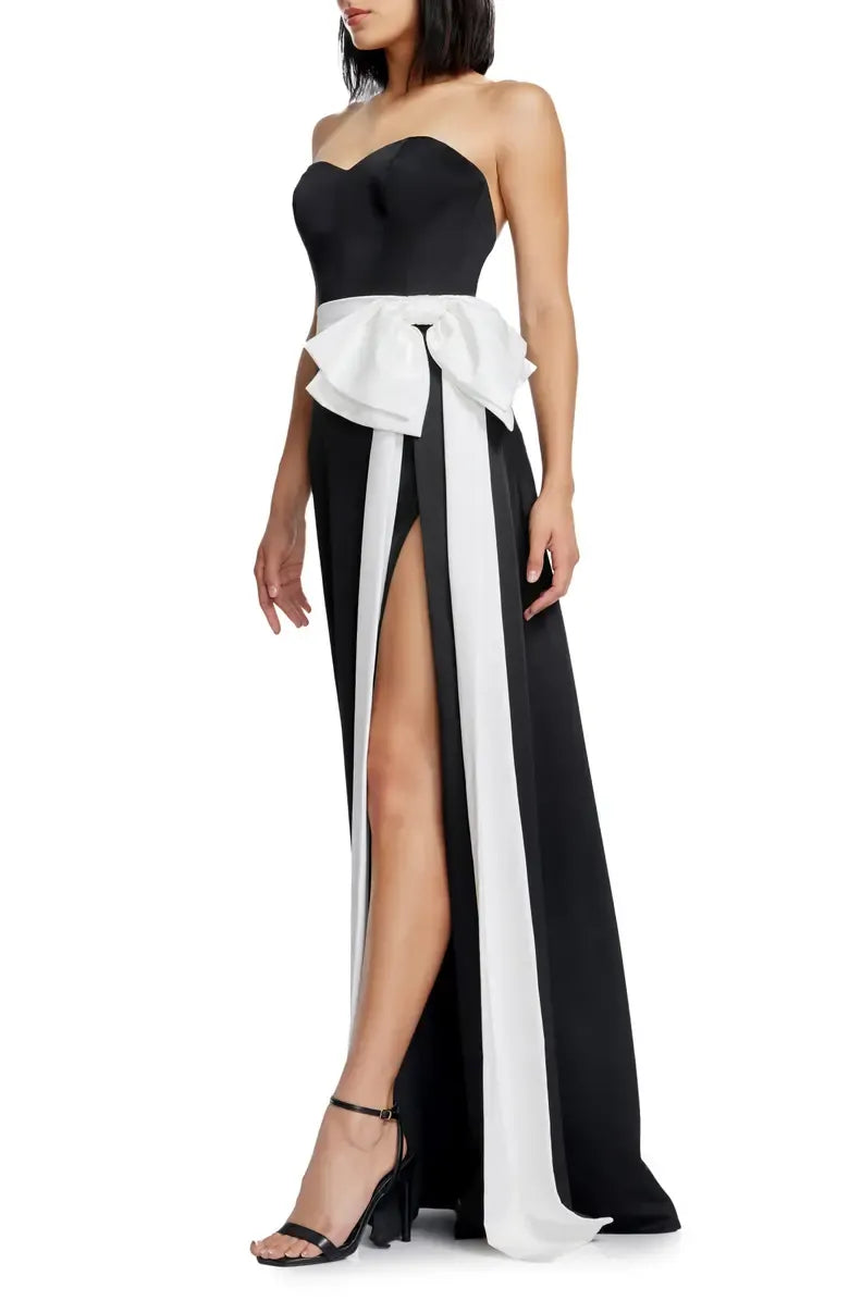 Simple A-Line Strapless Sleeveless Satin Floor-Length Prom Dress