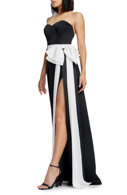 Simple A-Line Strapless Sleeveless Satin Floor-Length Prom Dress