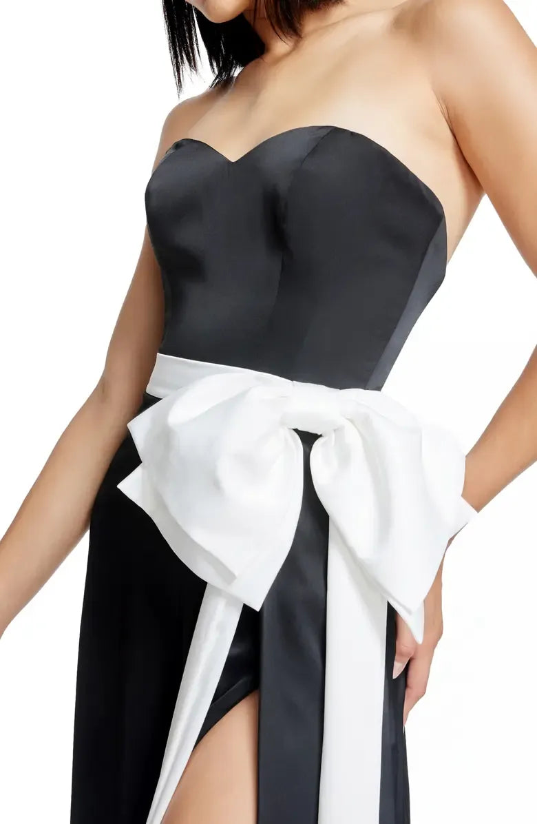 Simple A-Line Strapless Sleeveless Satin Floor-Length Prom Dress