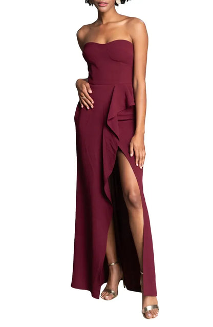 Simple A-Line Strapless Sleeveless Zipper Up Floor-Length Prom Dress
