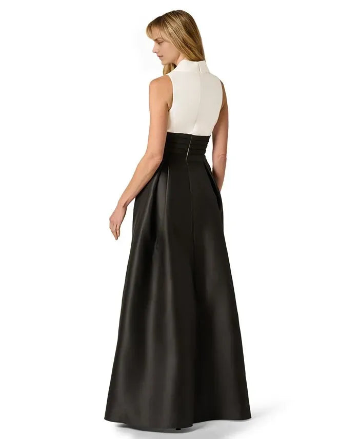 Simple A-Line V Neck Sleeveless Pleated Satin Floor-Length Prom Dress