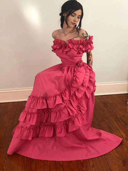 Simple A-line Floor Length Sleeveless Ruffled Sweetheart Prom Dress