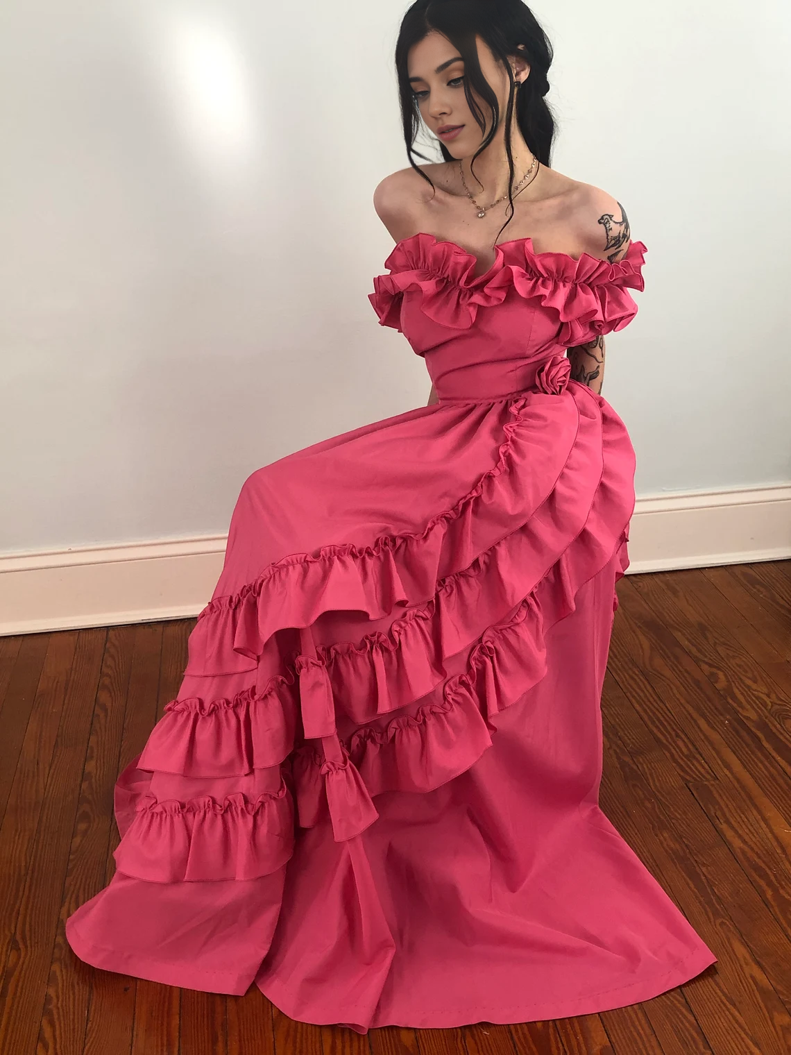 Simple A-line Floor Length Sleeveless Ruffled Sweetheart Prom Dress