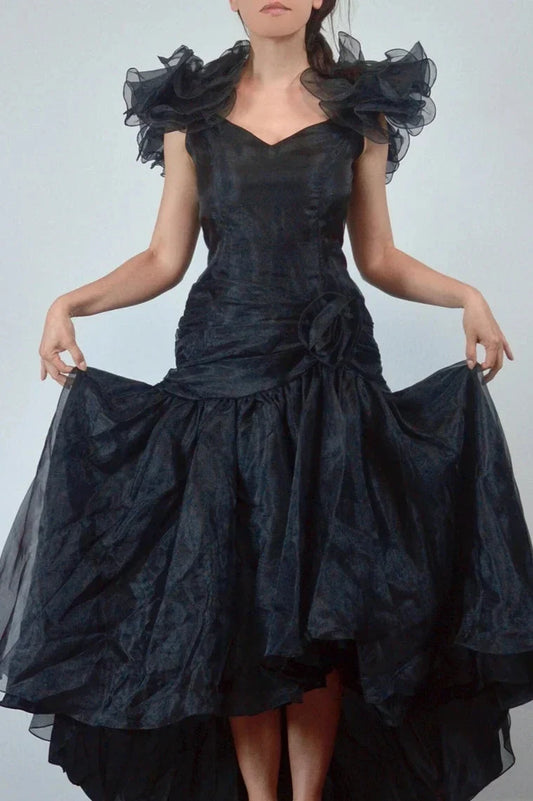 Simple A-line Tulle Ankle Length Sleeveless Ruffled Sweetheart Prom Dress