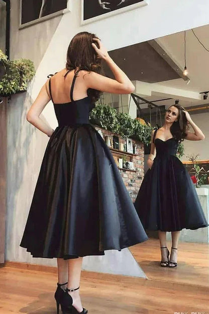 Simple A Line Black Short Spaghetti Straps Homecoming Dress Party Dress
