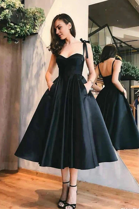 Simple A Line Black Short Spaghetti Straps Homecoming Dress Party Dress