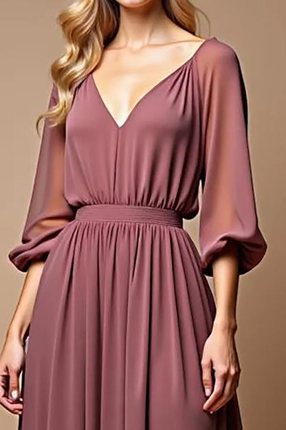 Simple A Line Scoop Neck Long Sleeves Backless Sweep/Brush Train Mother of the Bride Dress