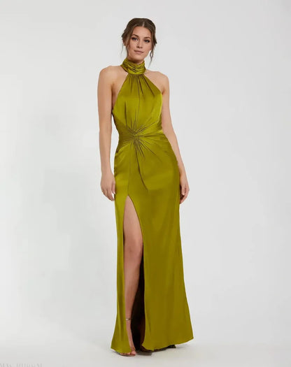 Simple Bodice High Neck Sleeveless Open Back Floor-Length Prom Dress