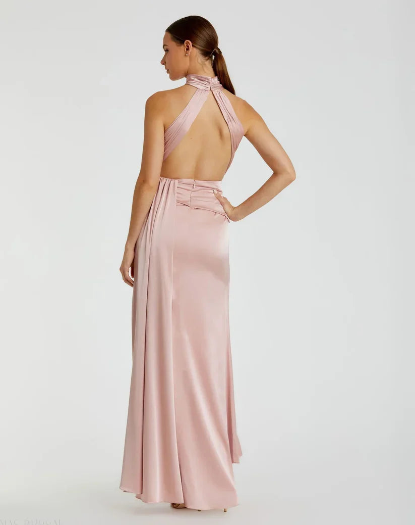 Simple Bodice High Neck Sleeveless Open Back Floor-Length Prom Dress