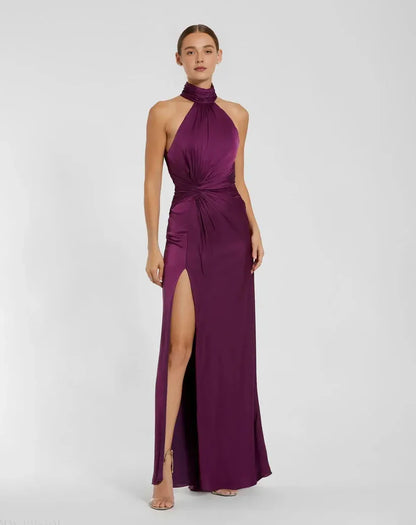 Simple Bodice High Neck Sleeveless Open Back Floor-Length Prom Dress