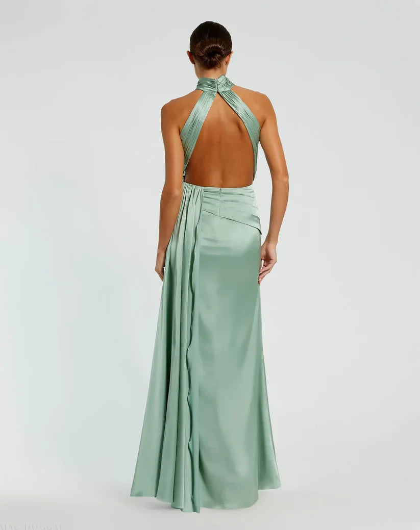 Simple Bodice High Neck Sleeveless Open Back Floor-Length Prom Dress