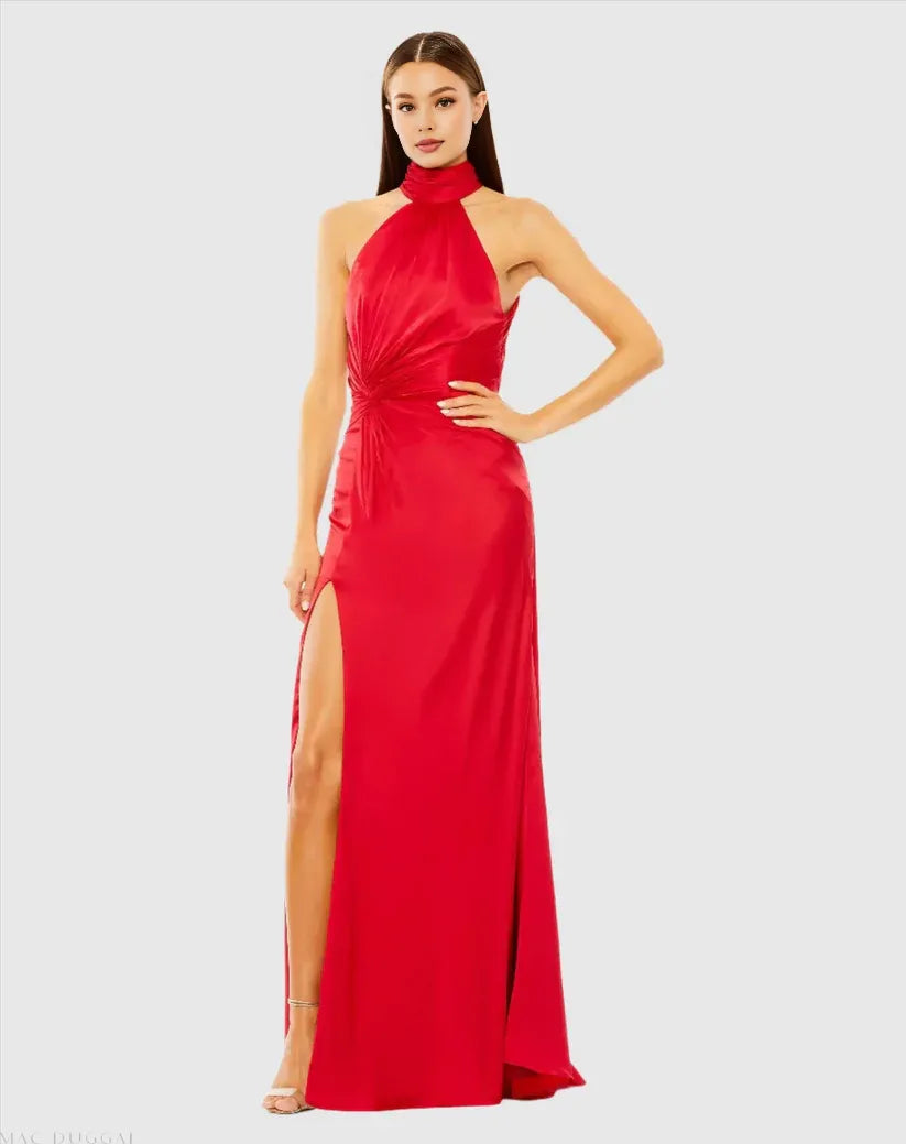Simple Bodice High Neck Sleeveless Open Back Floor-Length Prom Dress