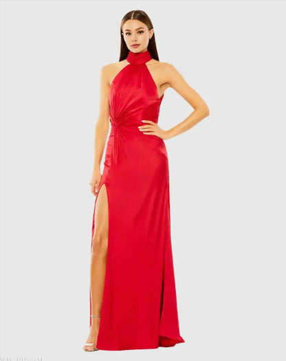 Simple Bodice High Neck Sleeveless Open Back Floor-Length Prom Dress