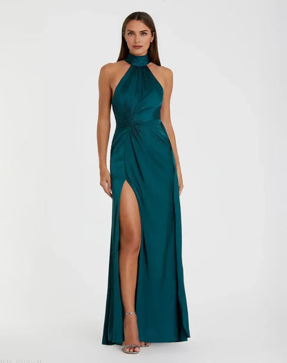 Simple Bodice High Neck Sleeveless Open Back Floor-Length Prom Dress