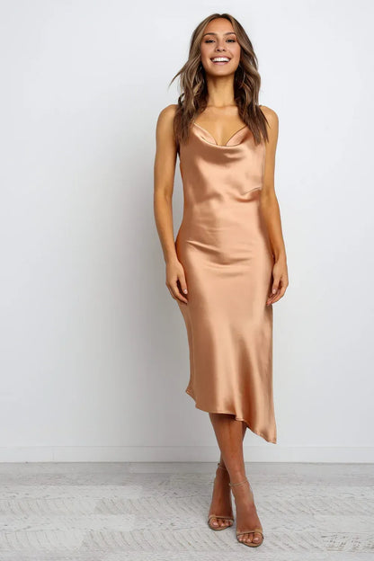Simple Fitted Spaghetti Straps Sleeveless Backless Tea-Length Prom Dress