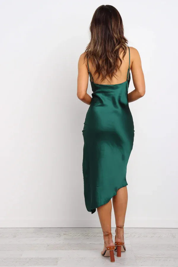 Simple Fitted Spaghetti Straps Sleeveless Backless Tea-Length Prom Dress