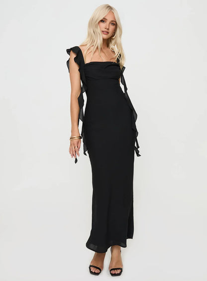 Simple Fitted Square Neck Sleeveless Backless Floor-Length Prom Dress