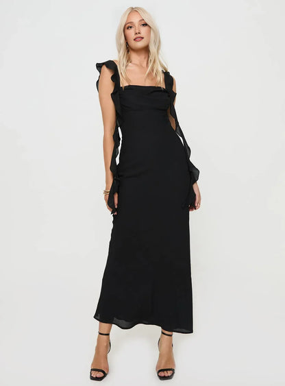 Simple Fitted Square Neck Sleeveless Backless Floor-Length Prom Dress