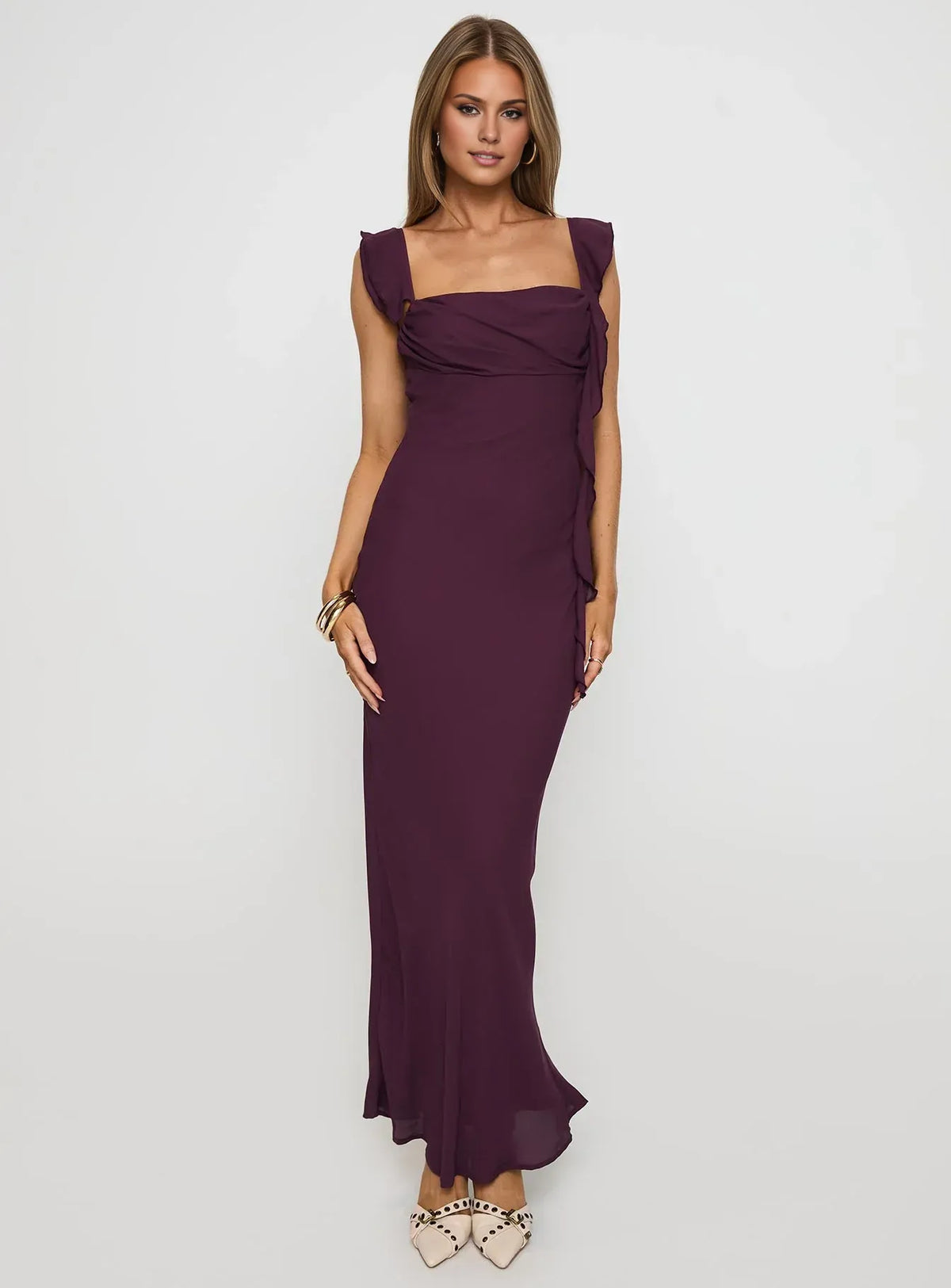 Simple Fitted Square Neck Sleeveless Backless Floor-Length Prom Dress