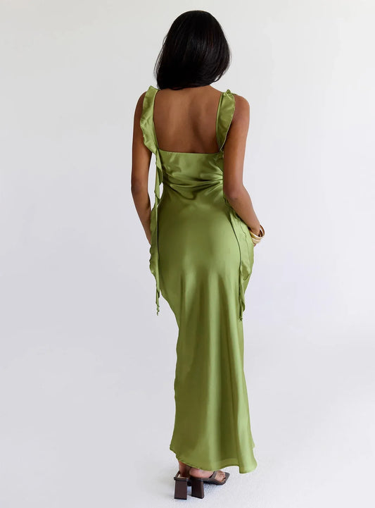 Simple Fitted Square Neck Sleeveless Satin Floor-Length Prom Dress