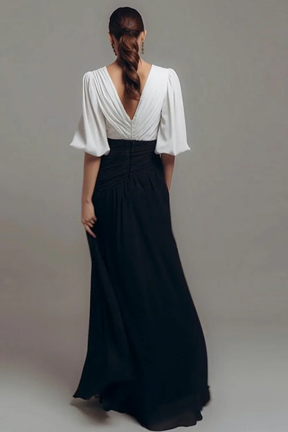 Simple Fitted V-Neck Short Sleeve Chiffon Floor-Length Evening Dress