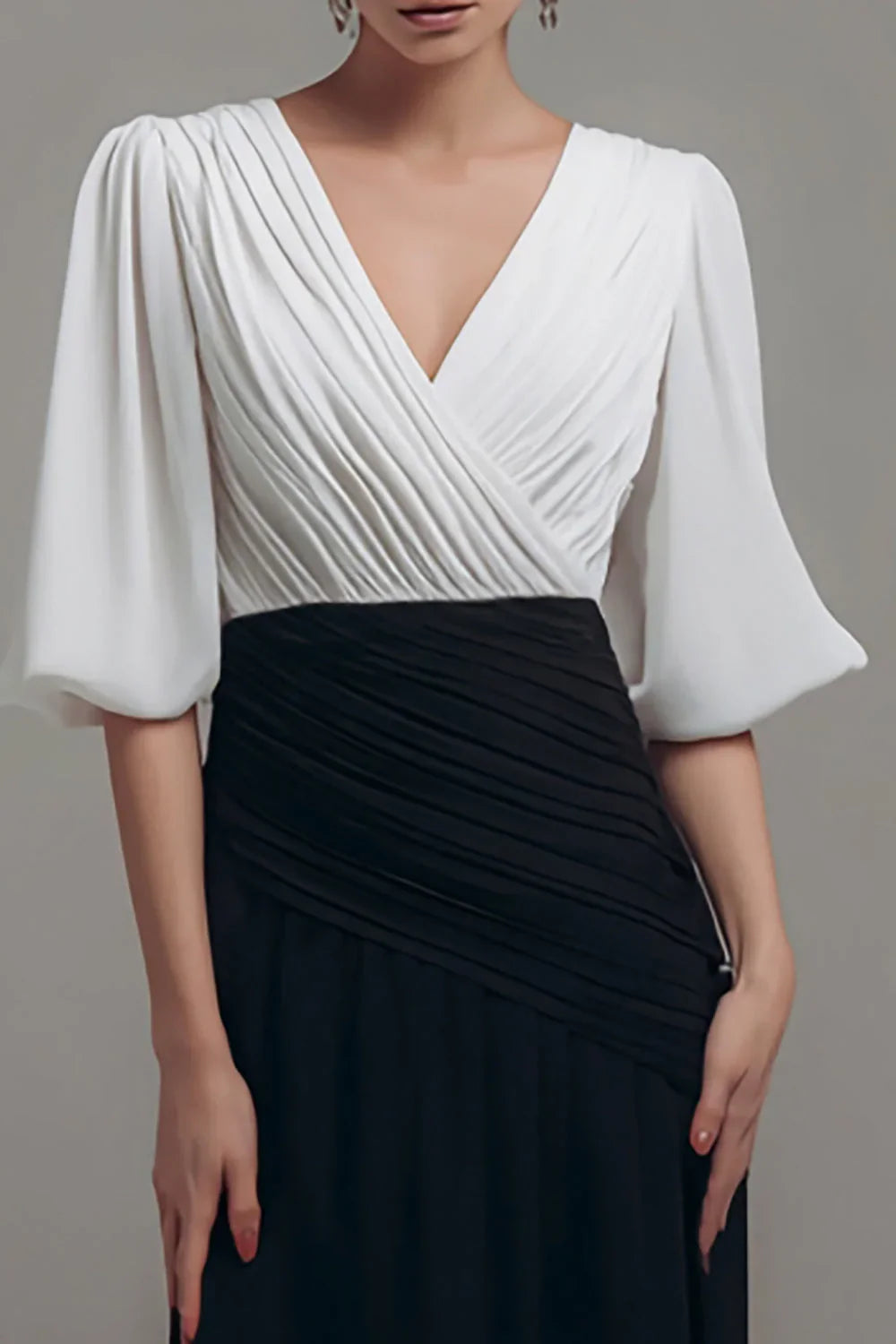 Simple Fitted V-Neck Short Sleeve Chiffon Floor-Length Evening Dress