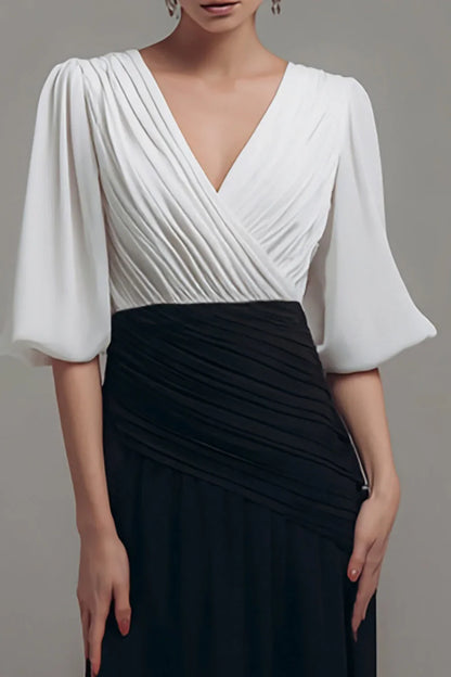 Simple Fitted V-Neck Short Sleeve Chiffon Floor-Length Evening Dress