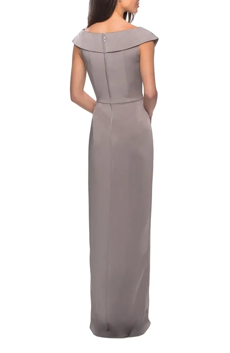 Simple Fitted V Neck Cap Sleeves Zipper Up Floor-Length Prom Dress