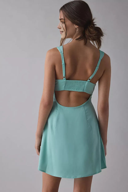 Simple Fitted V Neck Sleeveless Satin Short-Mini Homecoming Dress