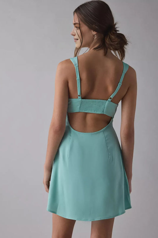 Simple Fitted V Neck Sleeveless Satin Short-Mini Homecoming Dress