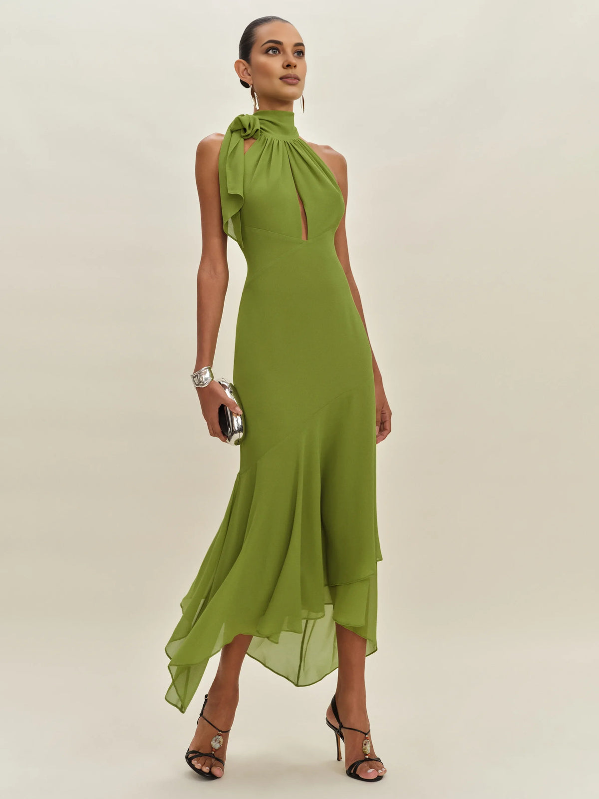 Dress Simple Halter High Neck Sleeveless A-line Prom Dress Maxi Dress Pleated Backless Asymmetrical Hem Evening Dress