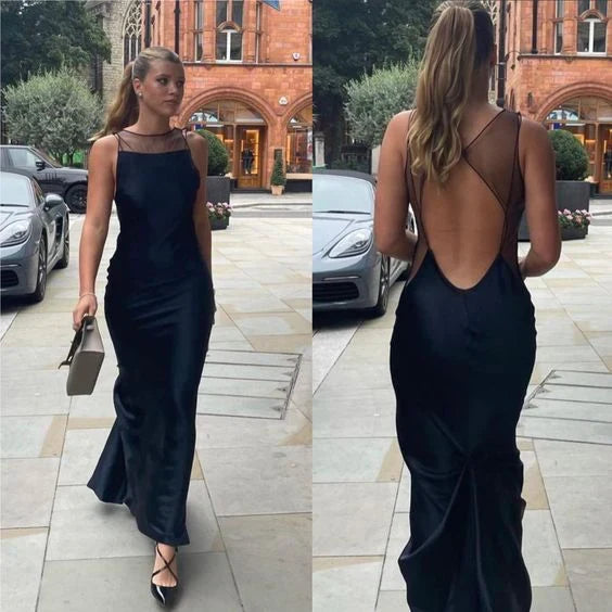 Formal Women's Dresses Black Backless Simple Long Prom Dress Prom Dress Stores