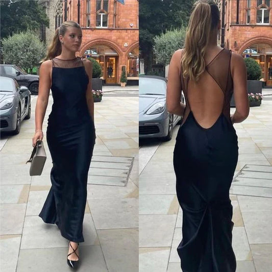 Formal Women's Dresses Black Backless Simple Long Prom Dress Prom Dress Stores