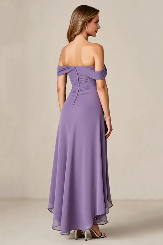Simple Mermaid Off the Shoulder Ruffles Ankle-Length Mother of the Bride Dress