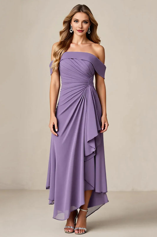 Simple Mermaid Off the Shoulder Ruffles Ankle-Length Mother of the Bride Dress