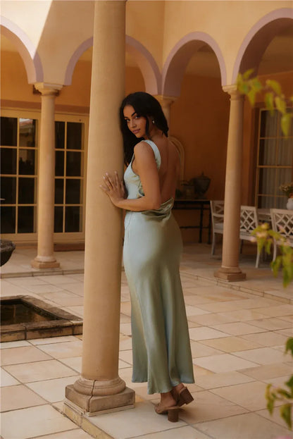 Simple Mermaid Boat Neck Sleeveless Backless Floor-Length Prom Dress