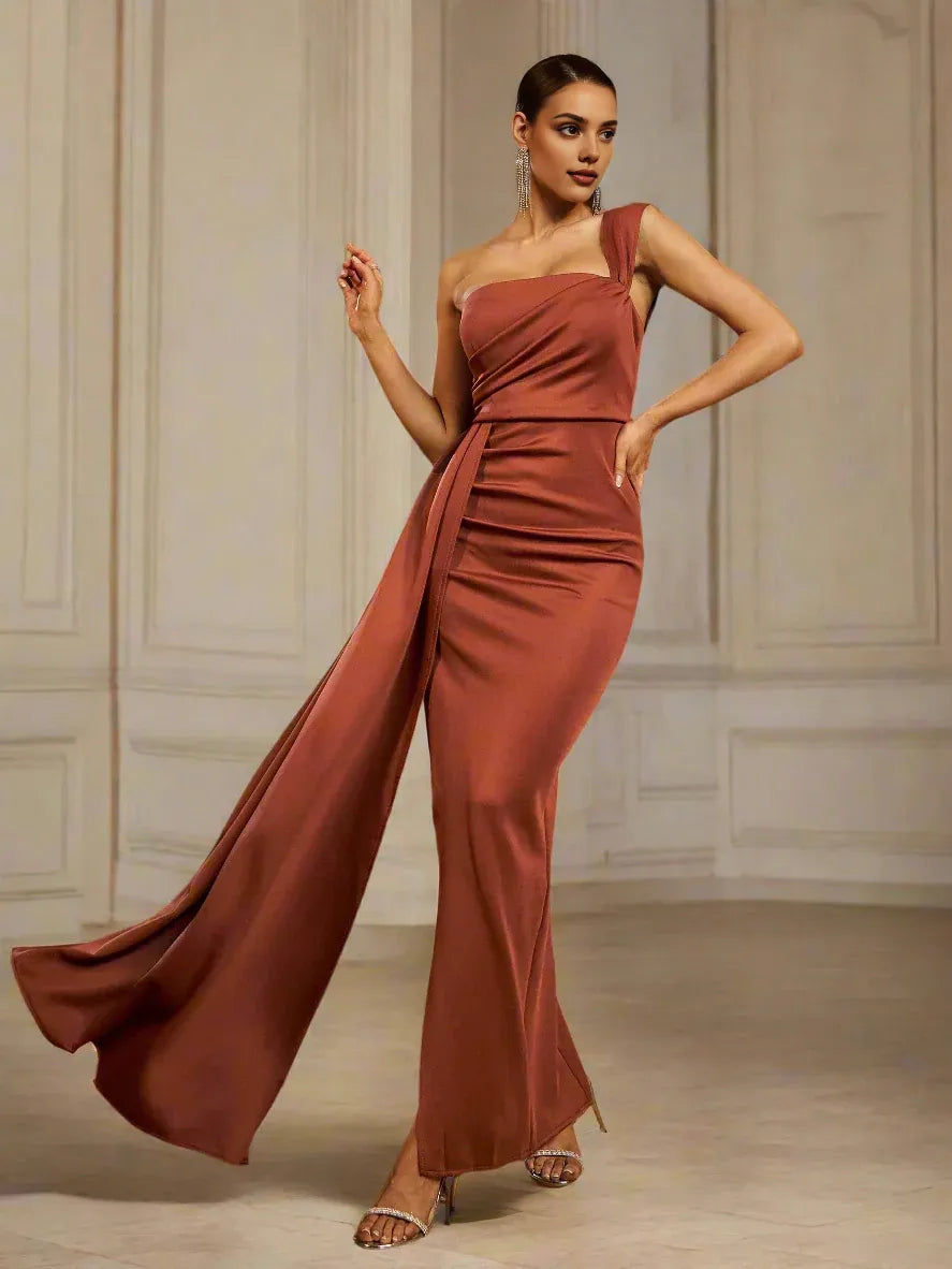 Simple Mermaid One Shoulder Sleeveless Zipper Up Floor-Length Prom Dress